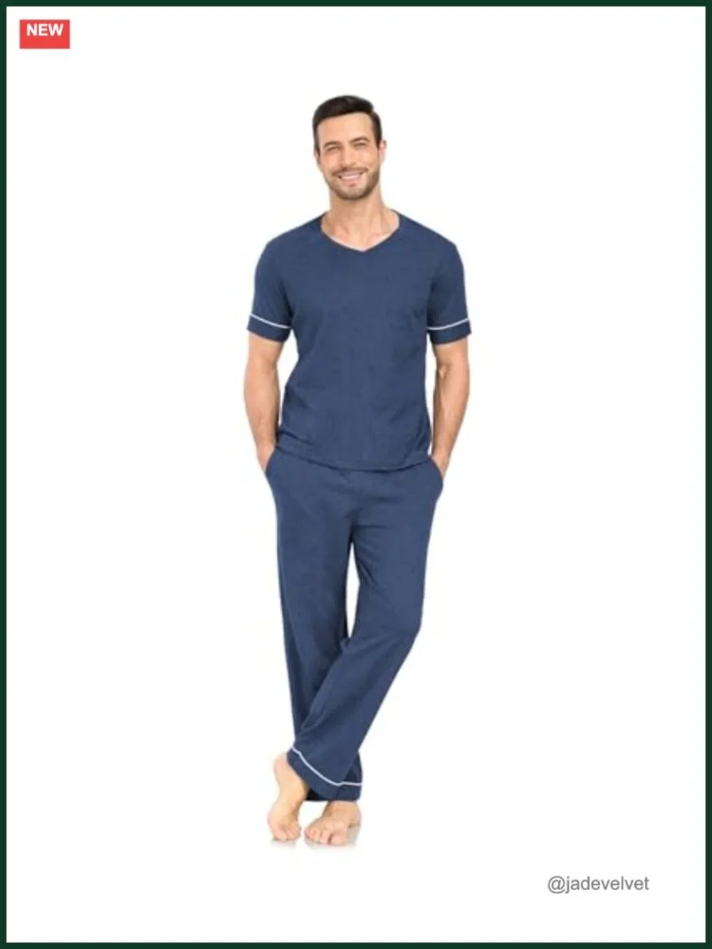 Men's Cotton Pajama Set Short Sleeve Sleepwear with Pockets Soft Lightweight